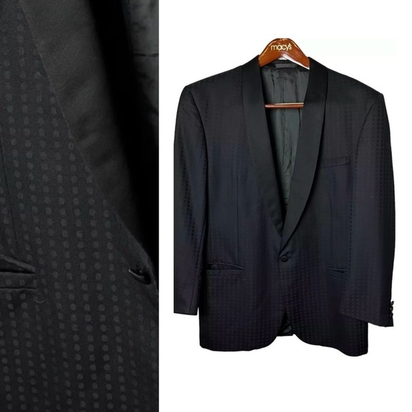 Versace V2 Men's Black on Black Dot 2 Button Tuxedo Suit Jacket Blazer Size 37 - Picture 1 of 16